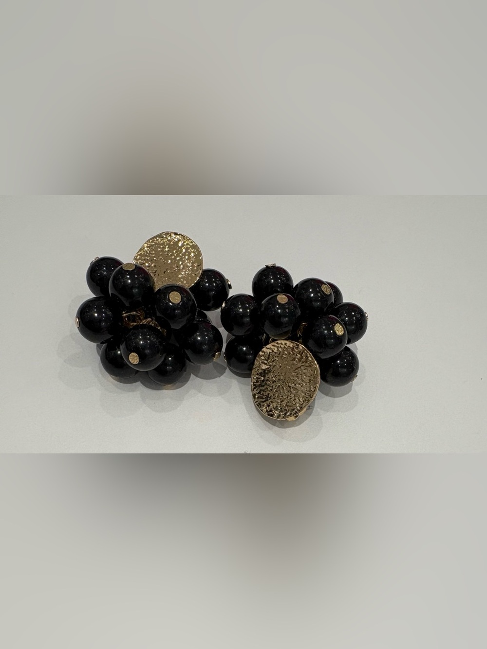 Elegant Black Beaded Statement Earrings with Gold Accents - Picture 3 of 6